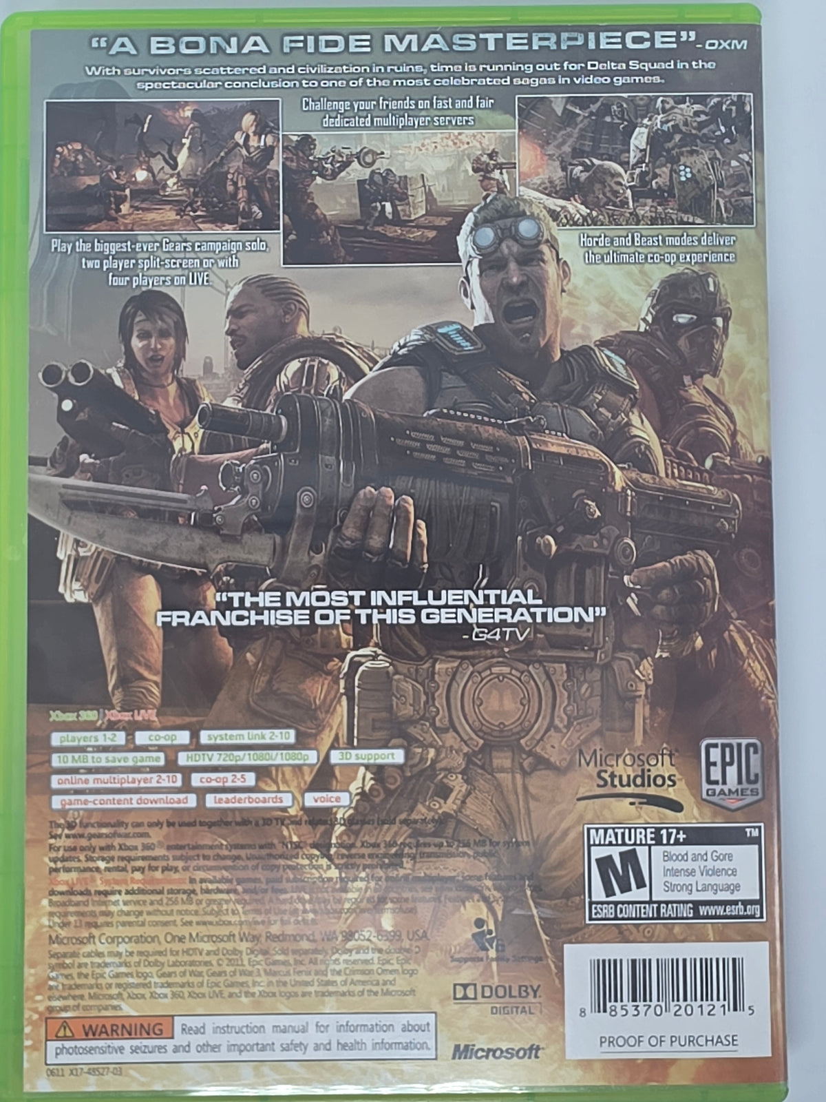 Gears of War 3 Xbox 360 CIB Tested Working
