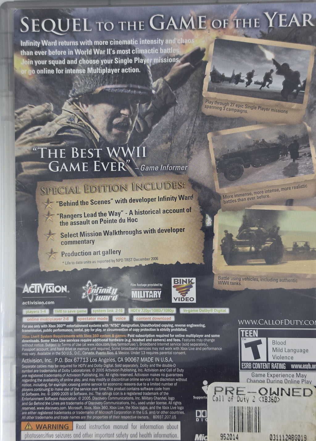 Call of Duty 2 Special Edition Xbox 360 CIB Platinum Hits
