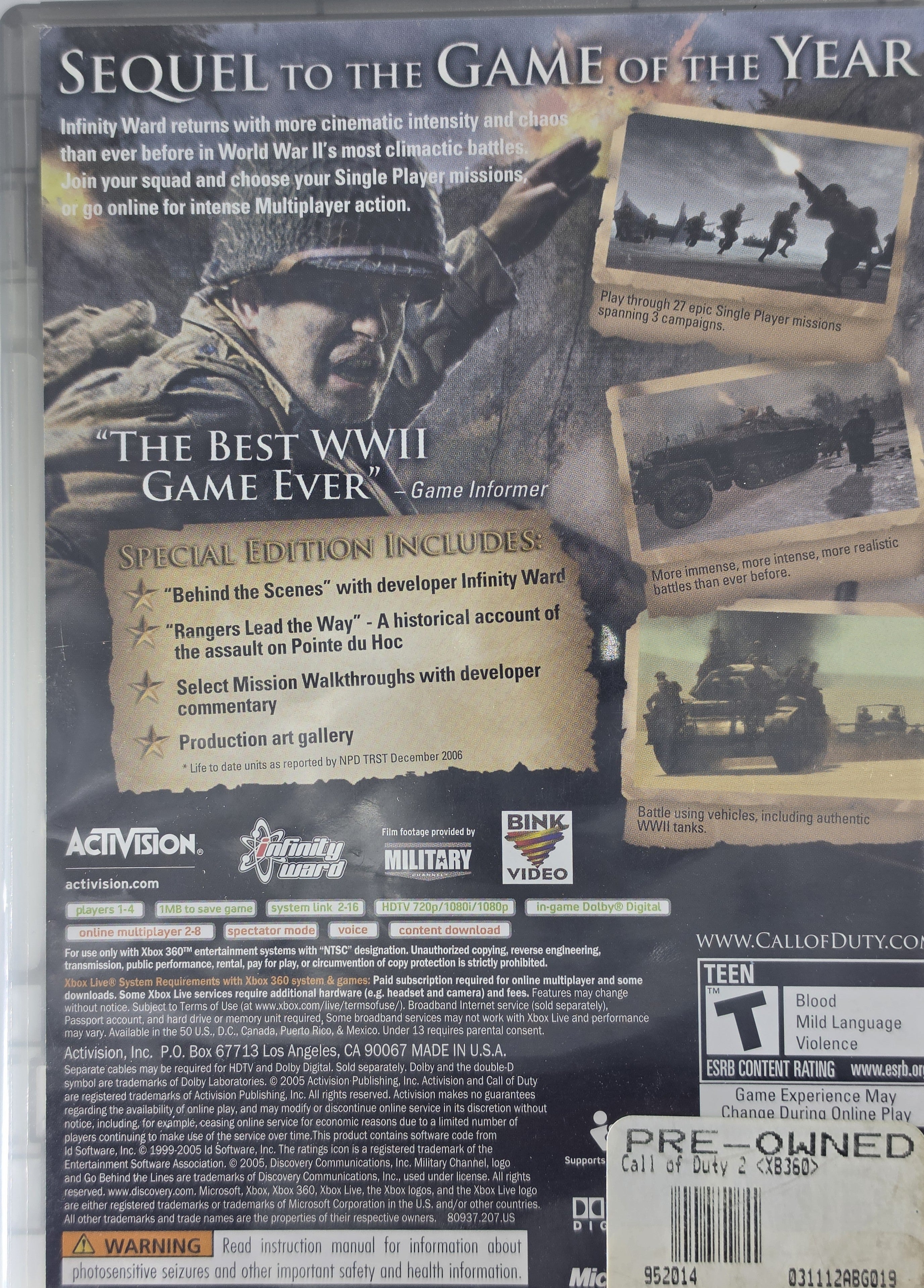 Call of Duty 2 Special Edition Xbox 360 CIB Platinum Hits
