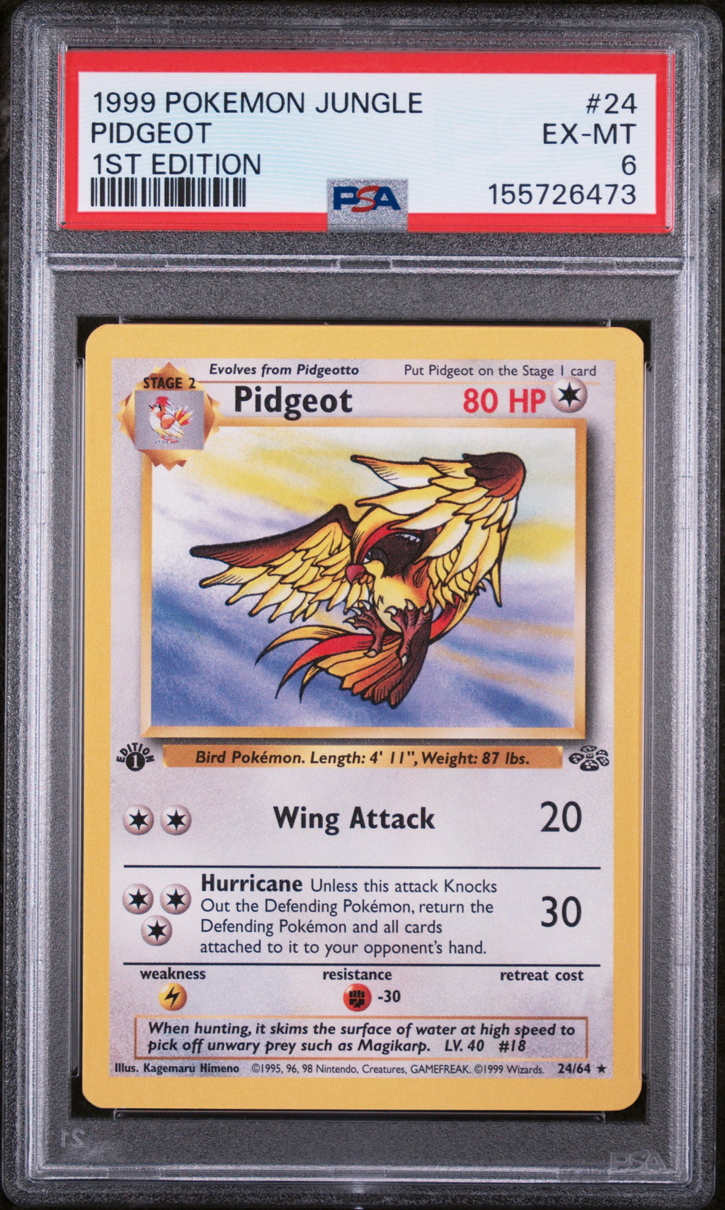 1999 Pokemon Jungle Pidgeot 1st Edition PSA 6 EX-MT #24