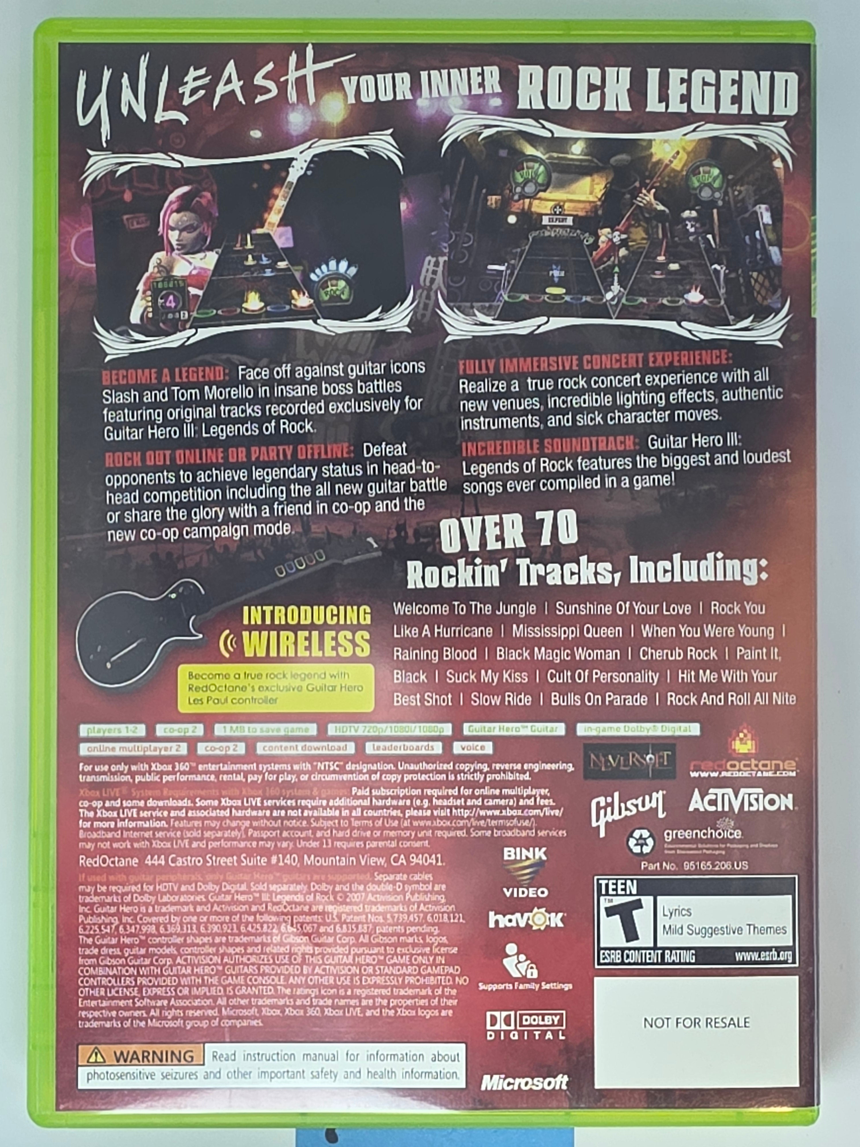Guitar Hero III Legends of Rock Xbox 360 Box+Game