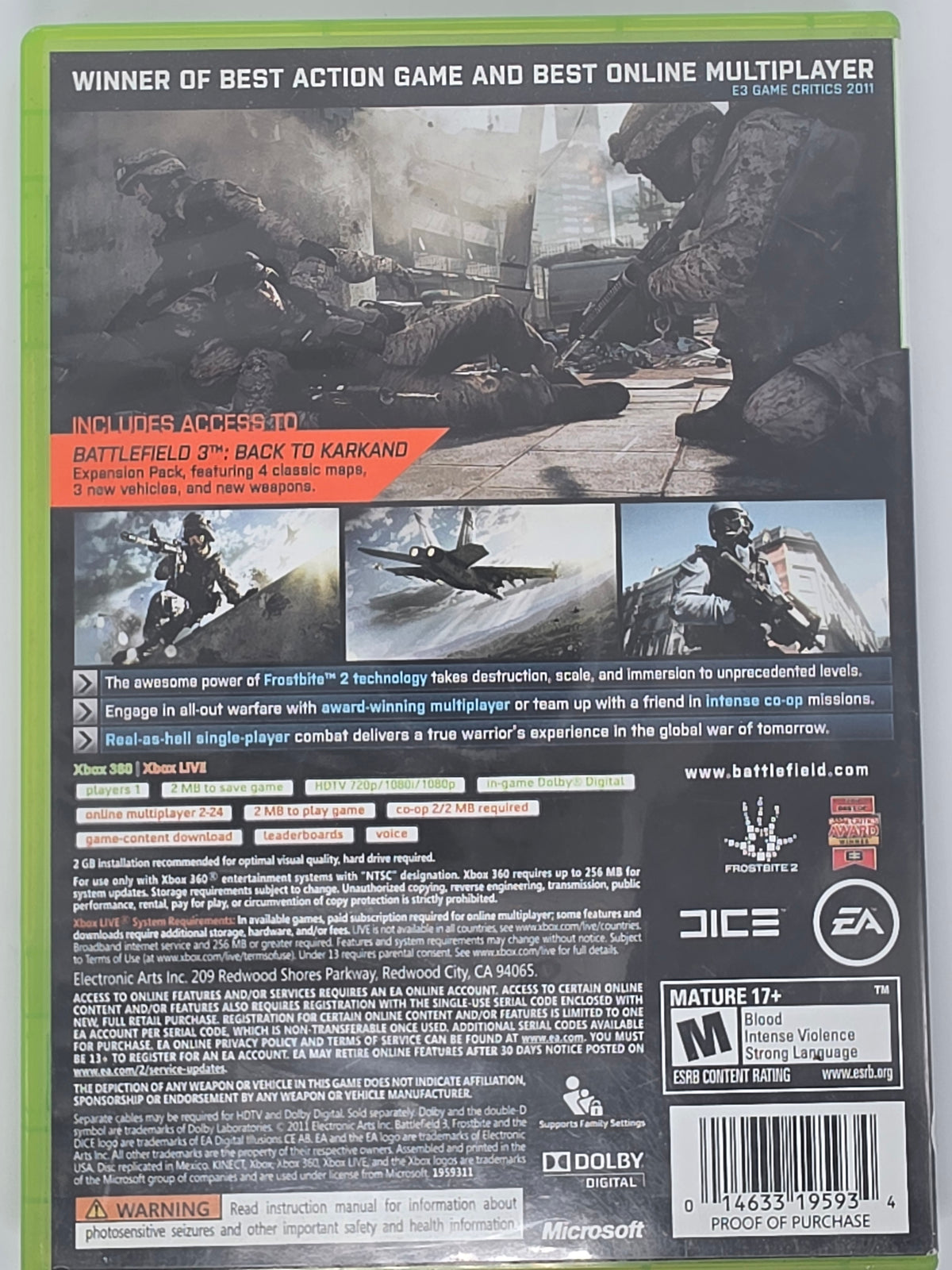 Battlefield 3 Limited Edition Xbox 360 CIB Tested Working