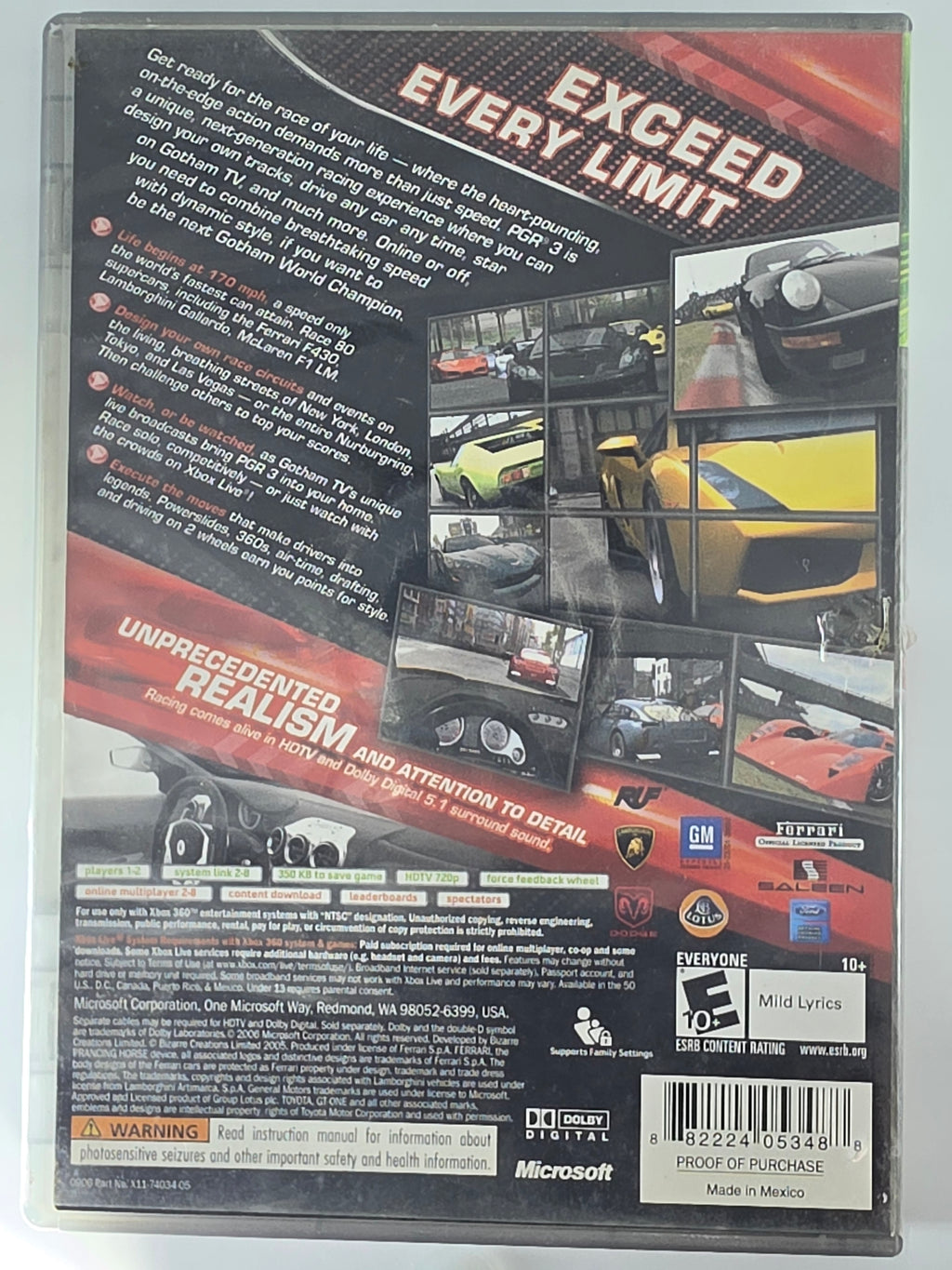 Project Gotham Racing 3 Xbox 360 CIB Platinum Hits