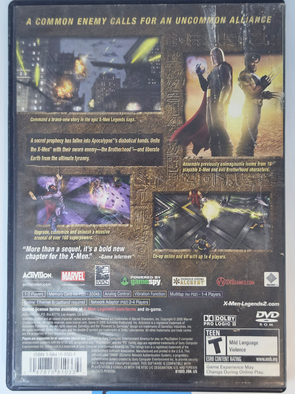 X-Men Legends II Rise of Apocalypse PS2 Box + Game Marvel Activision