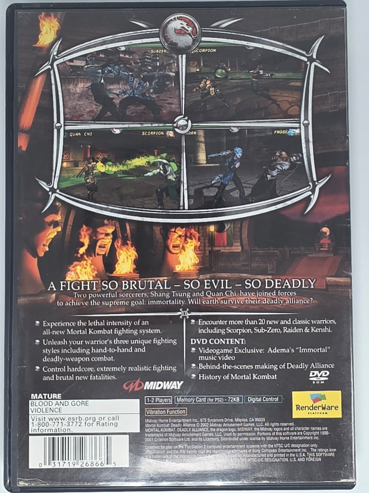 Mortal Kombat Deadly Alliance PS2 Case and Disc Tested Working