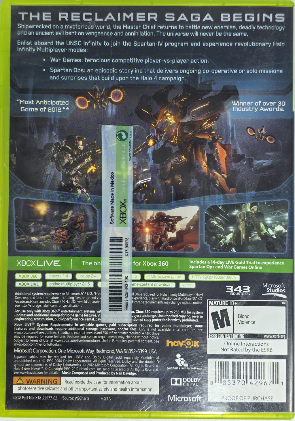 Halo 4 Xbox 360 Box + Game