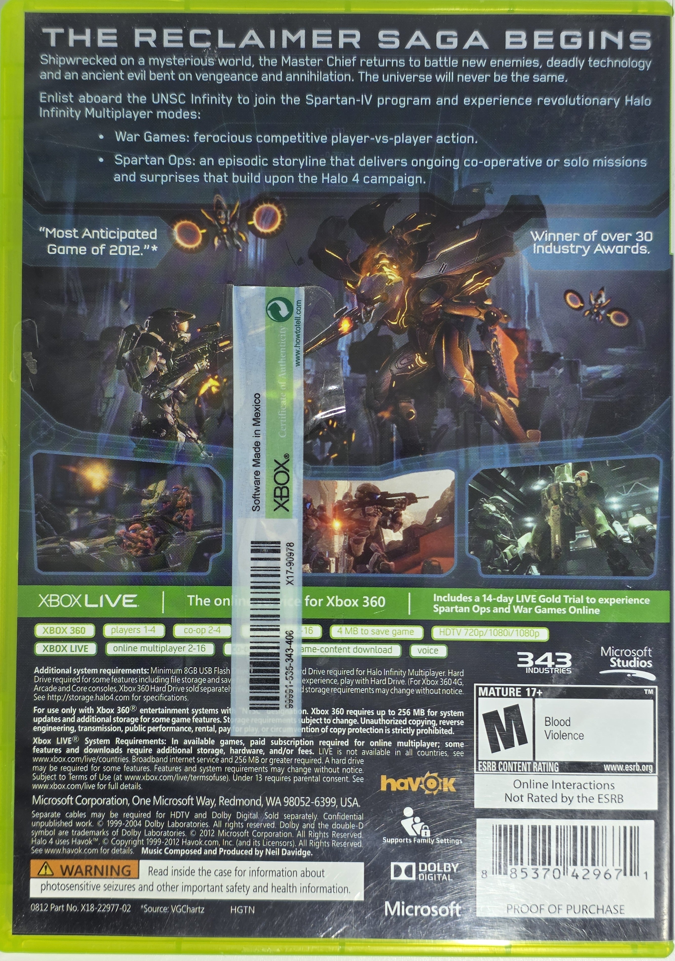 Halo 4 Xbox 360 Box + Game