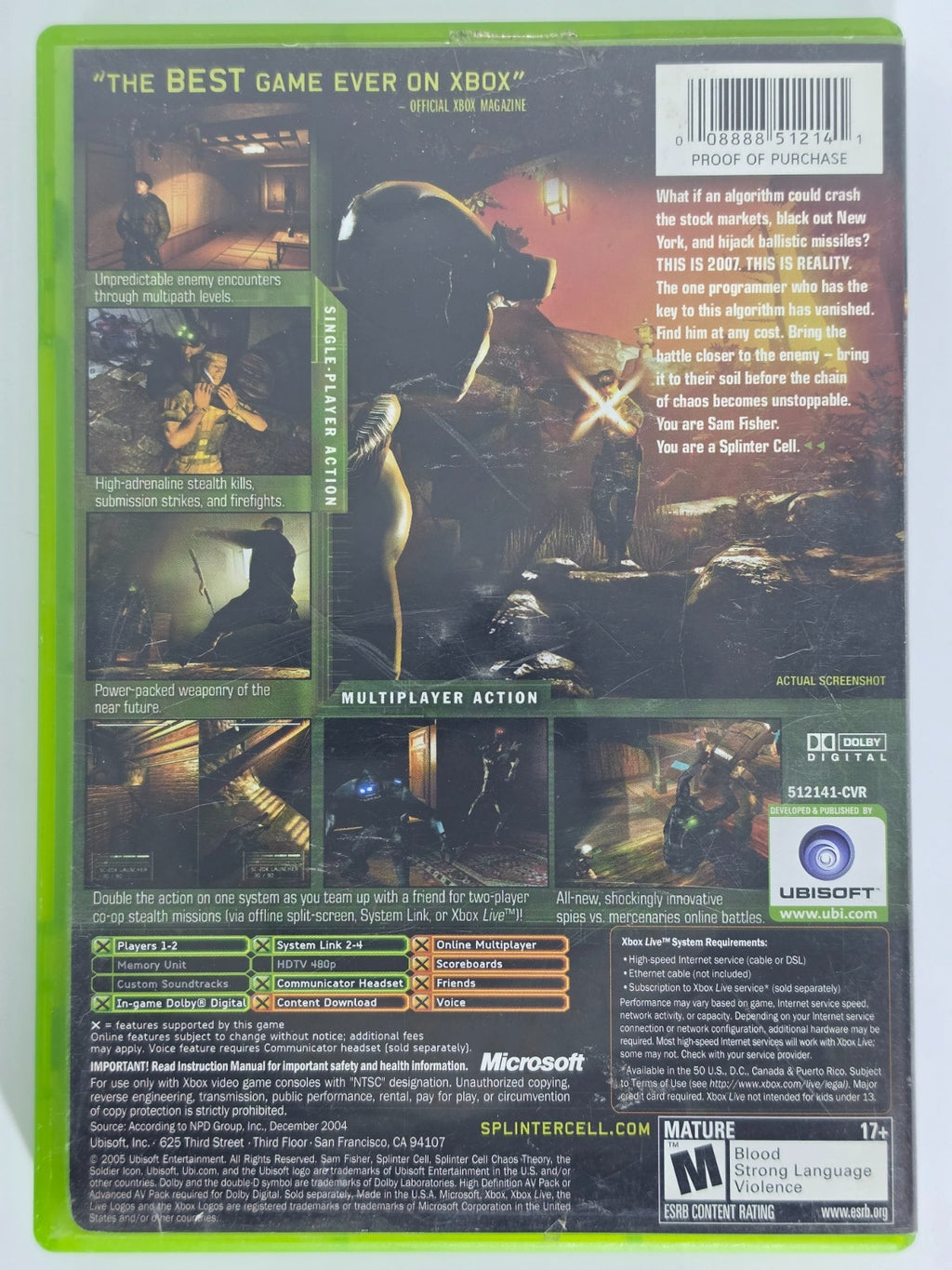 Splinter Cell: Chaos Theory Original Xbox Authentic - CIB