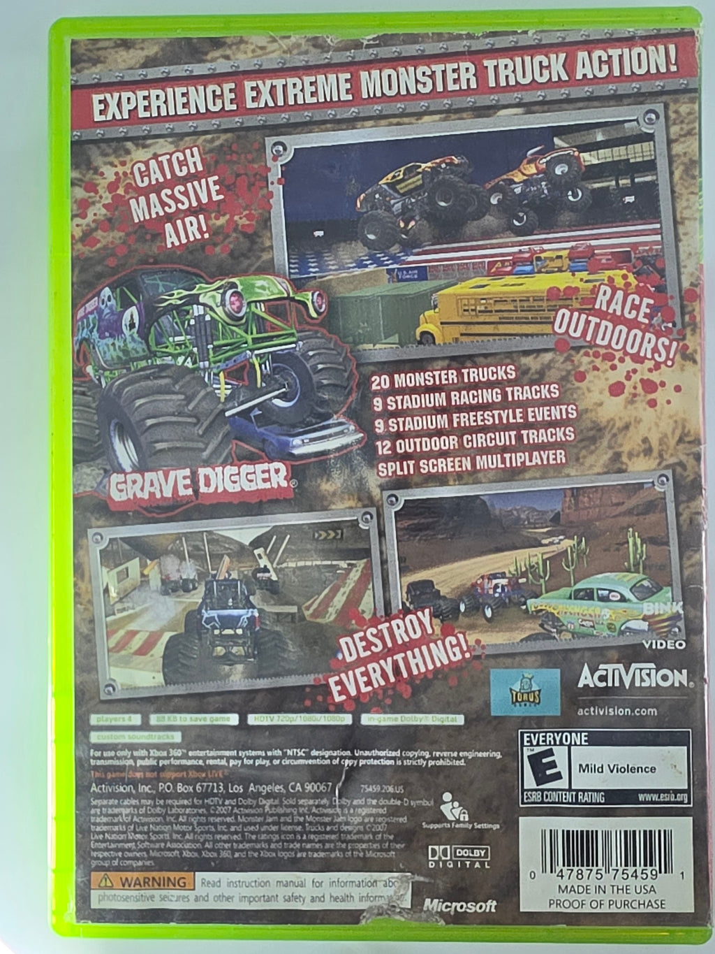 Monster Jam Xbox 360 Case and Disc Torn Art