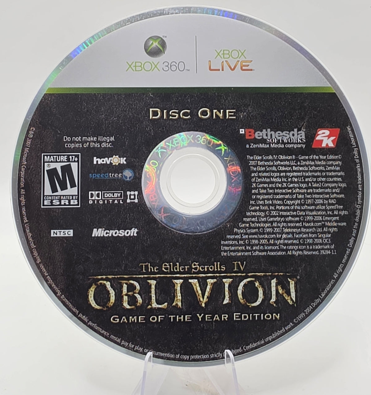 The Elder Scrolls IV Oblivion Game of the Year Edition Xbox 360 Disc Only Tested
