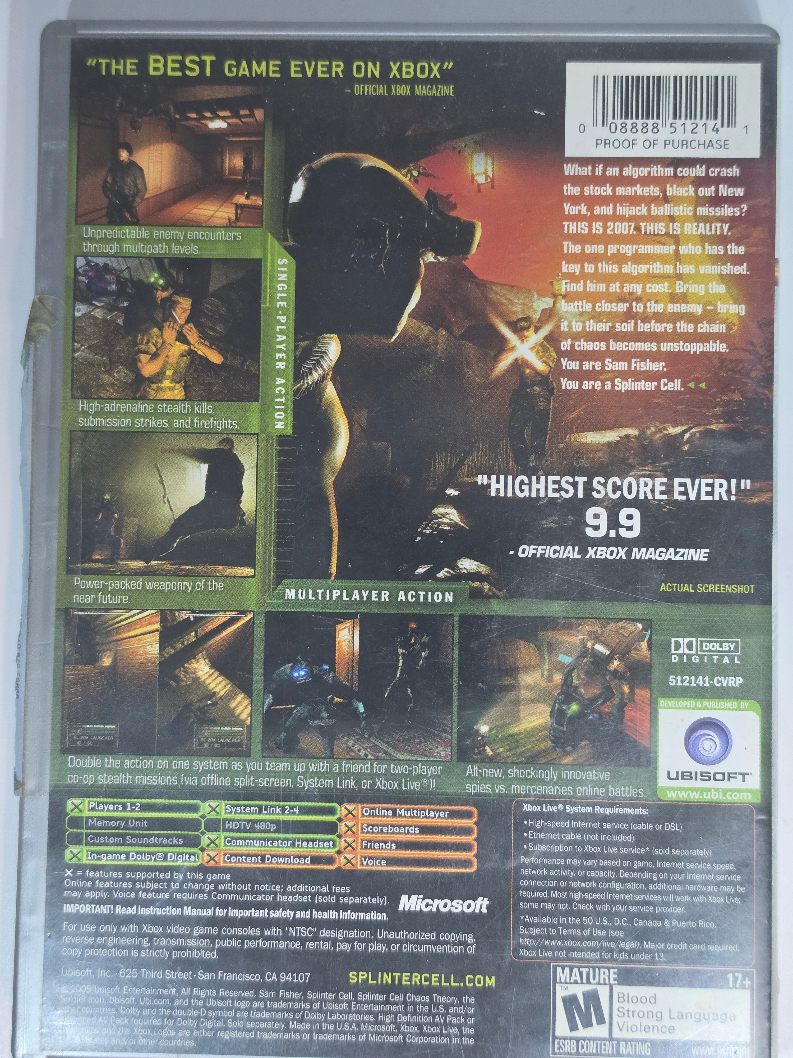 Tom Clancy's Splinter Cell Chaos Theory Xbox Box + Game