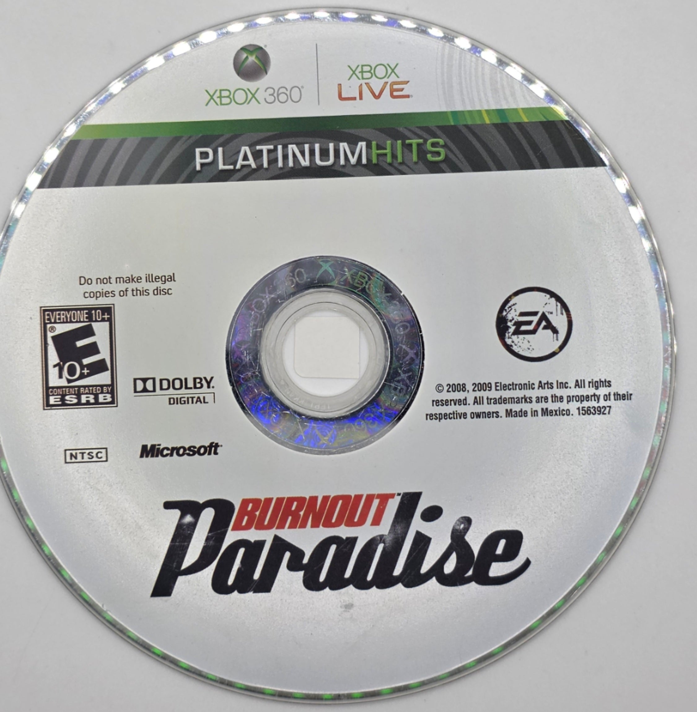 Burnout Paradise Xbox 360 Platinum Hits Disc Only