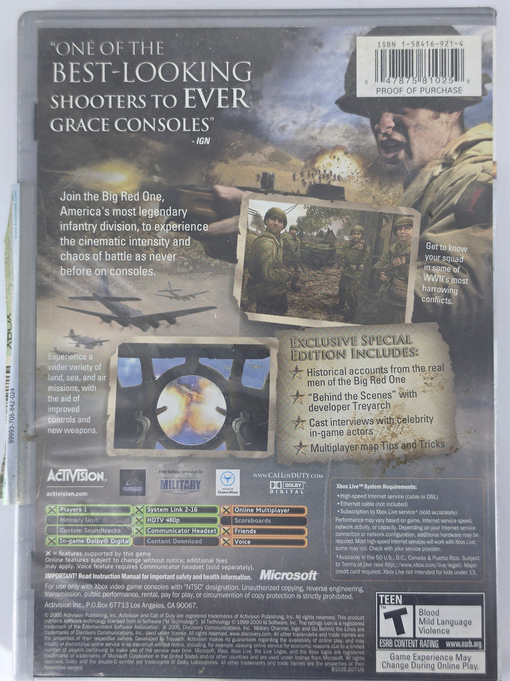Call of Duty 2 Big Red One Xbox Platinum Hits Case & Disc