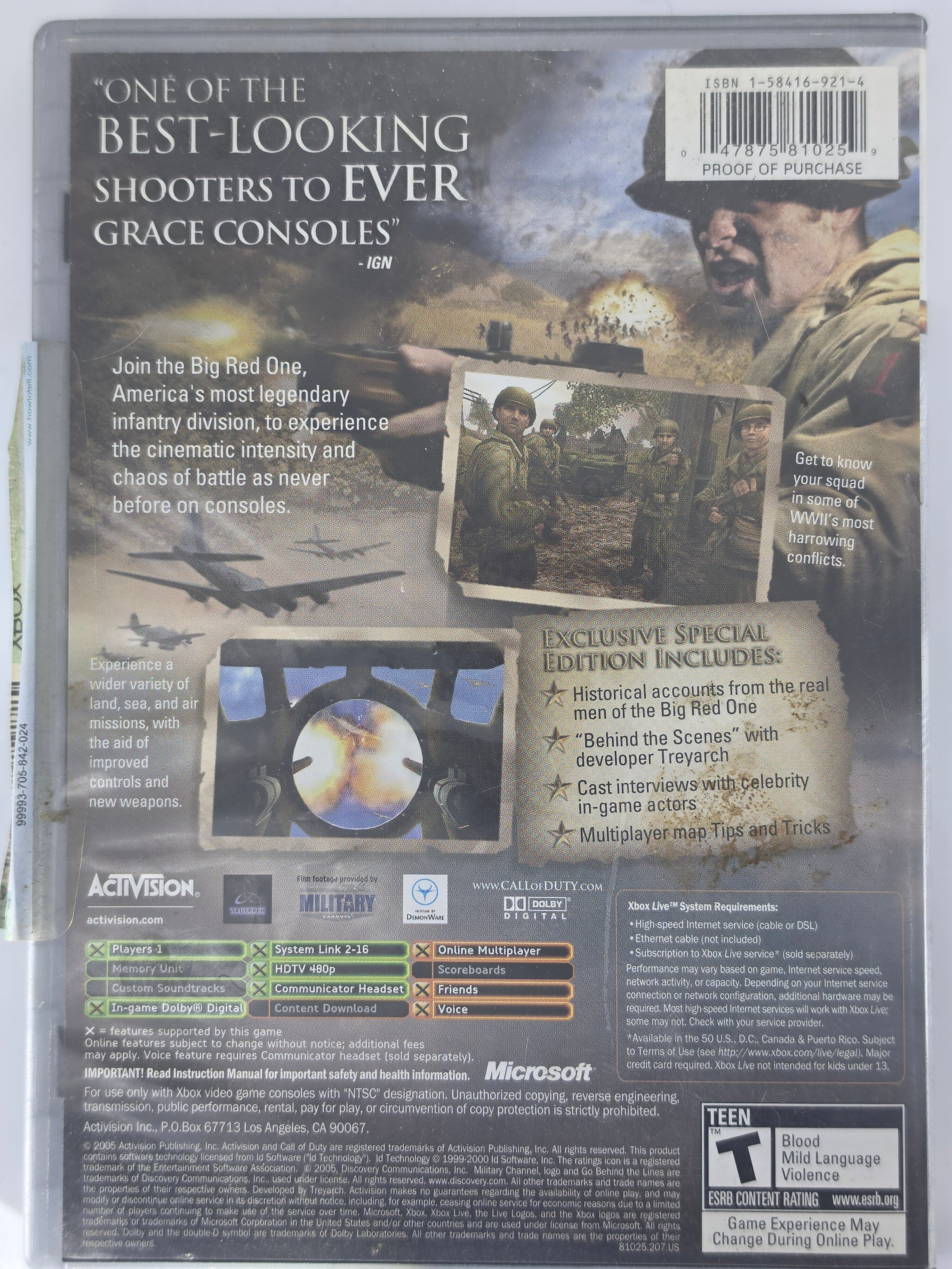 Call of Duty 2 Big Red One Xbox Platinum Hits Case & Disc