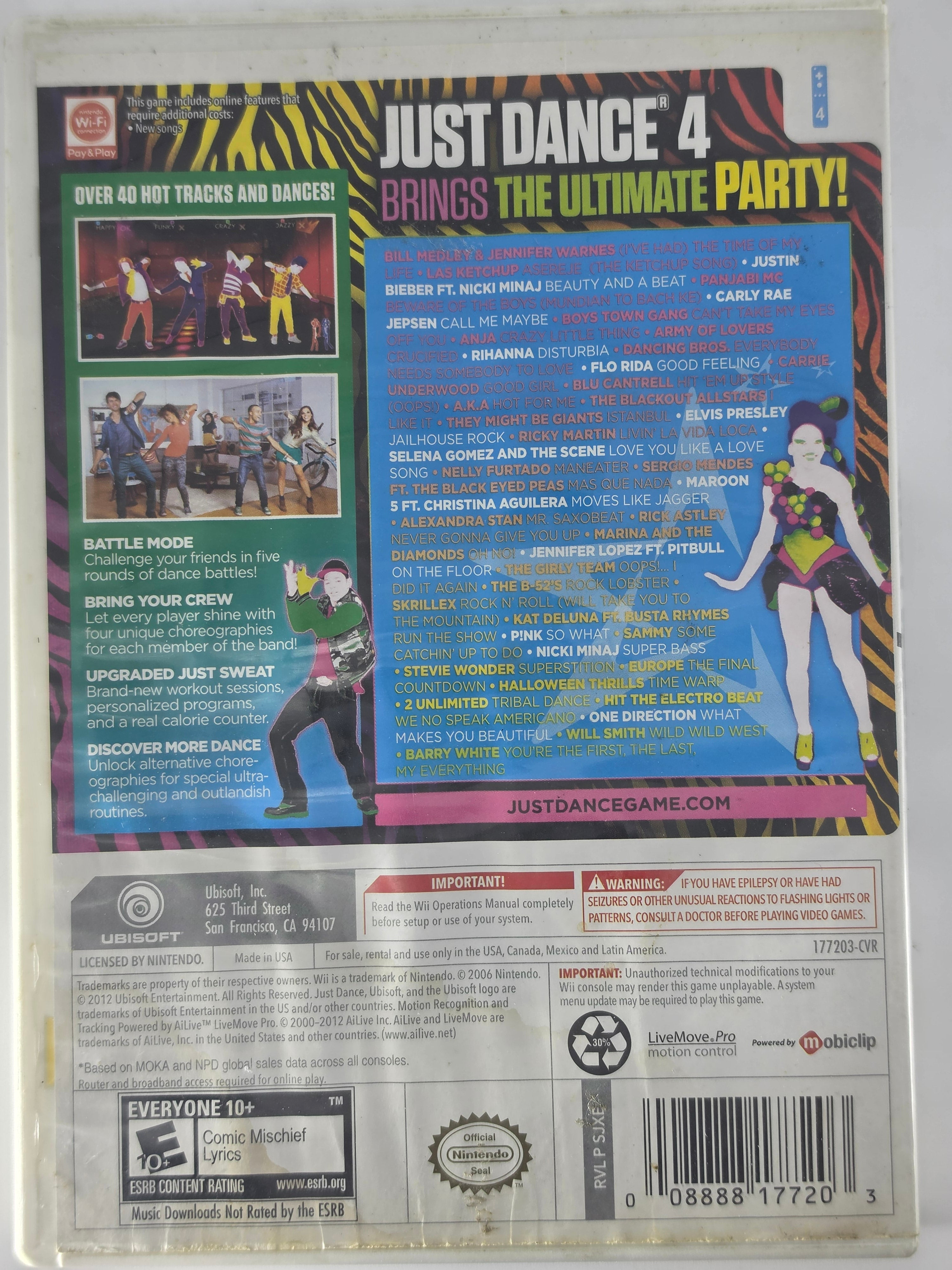 Just Dance 4 Wii CIB Complete Dance Music Game Ubisoft
