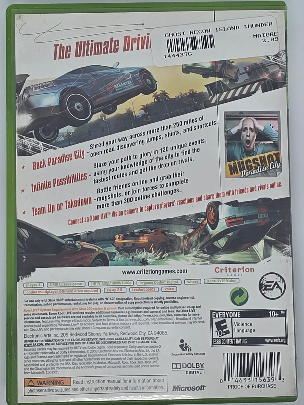 Burnout Paradise Xbox 360 CIB Tested Working