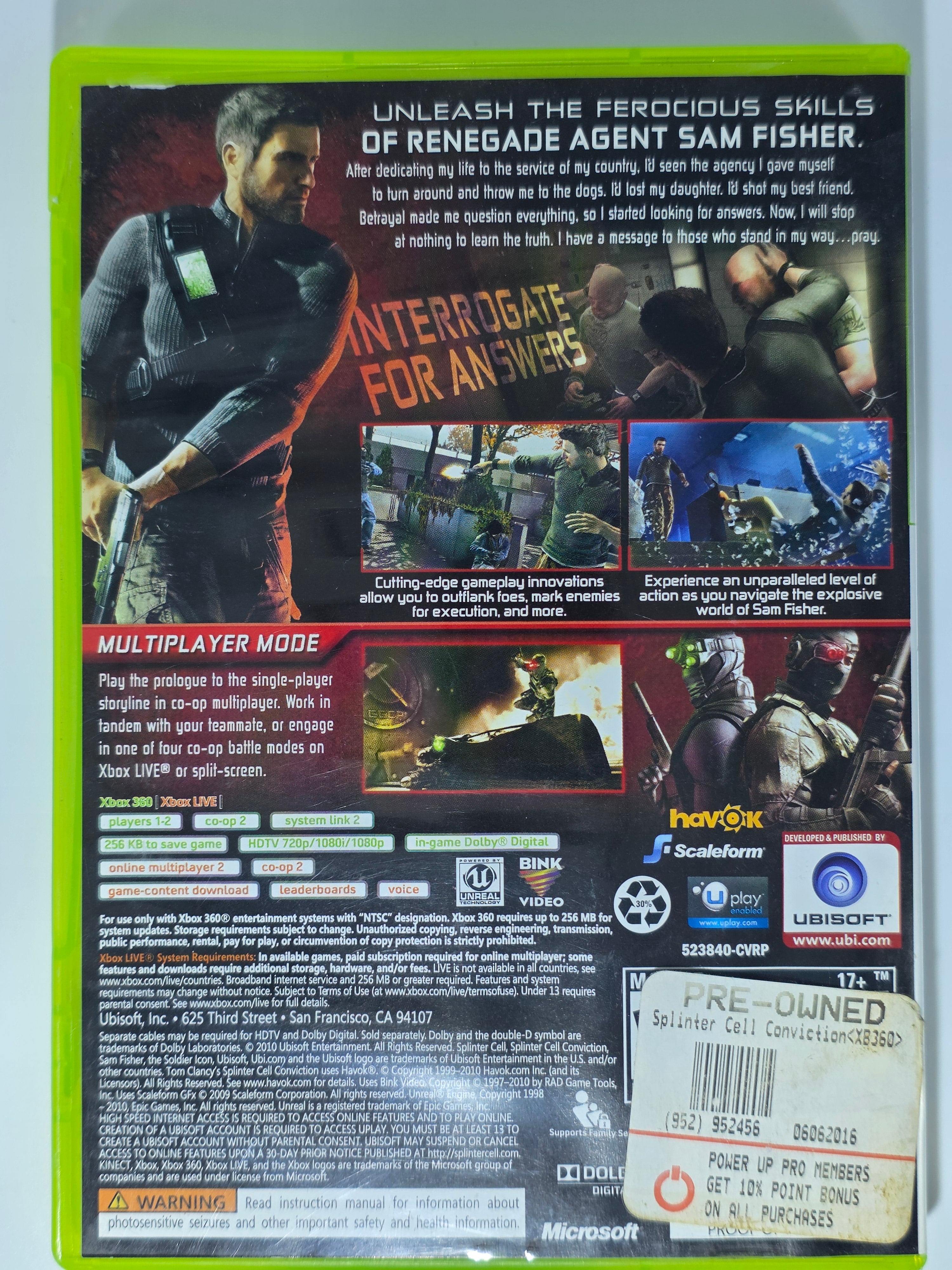Tom Clancy's Splinter Cell Conviction Xbox 360 Box + Game