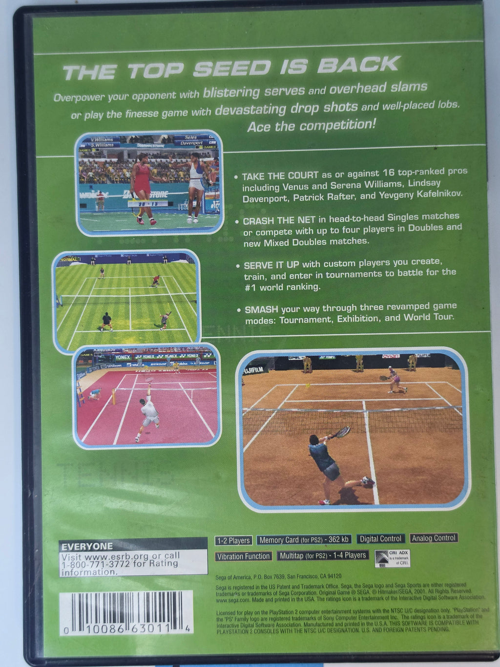 Sega Sports Tennis PS2 Box + Game CIB PlayStation 2 Tennis Game