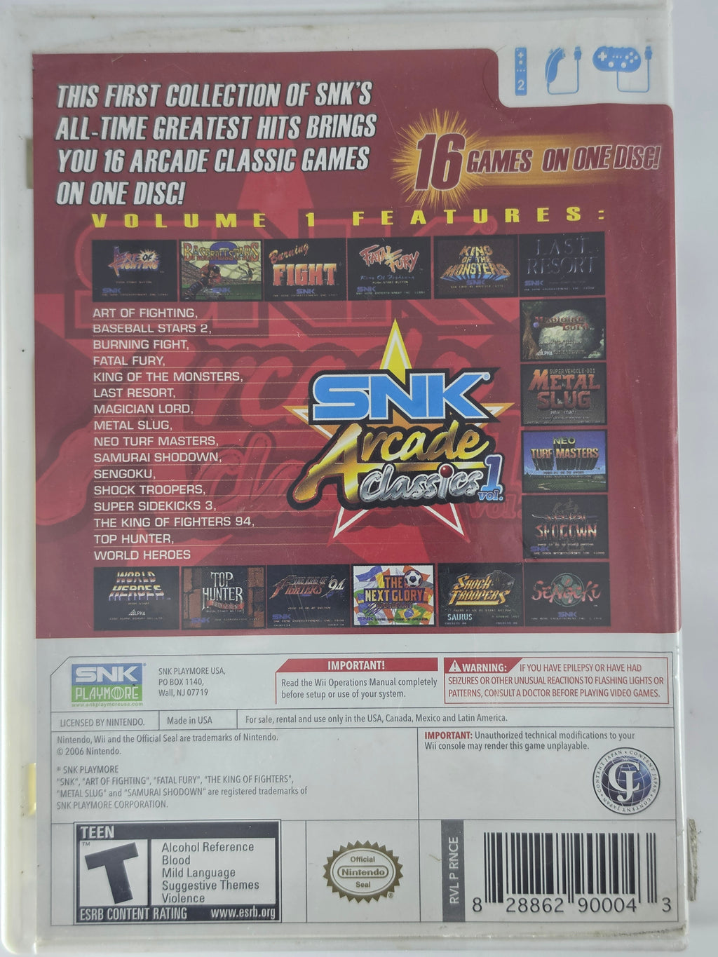 SNK Arcade Classics Vol. 1 Wii CIB Complete Case Manual Disc