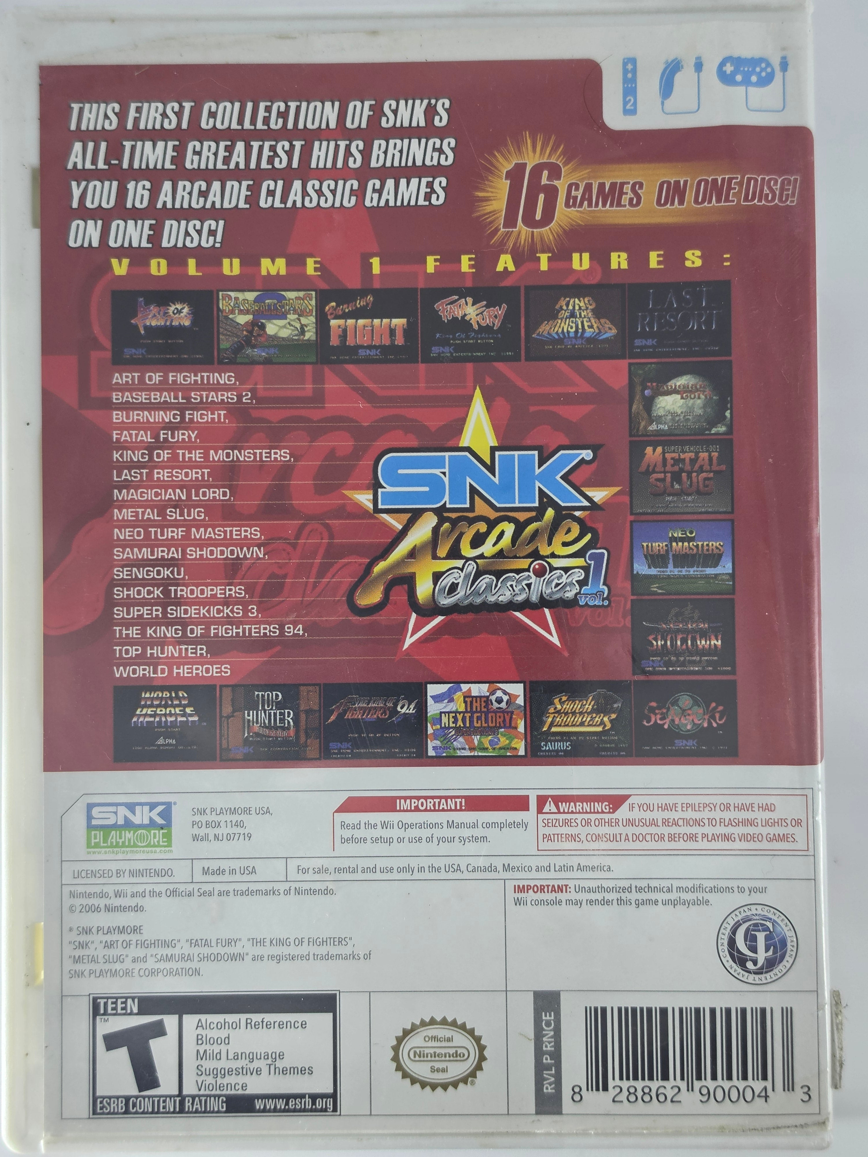 SNK Arcade Classics Vol. 1 Wii CIB Complete Case Manual Disc