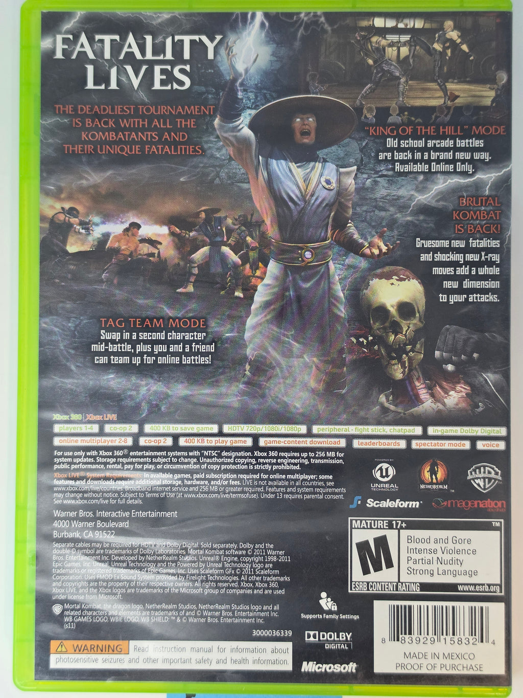 Mortal Kombat Xbox 360 CIB Complete Case Manual Disc