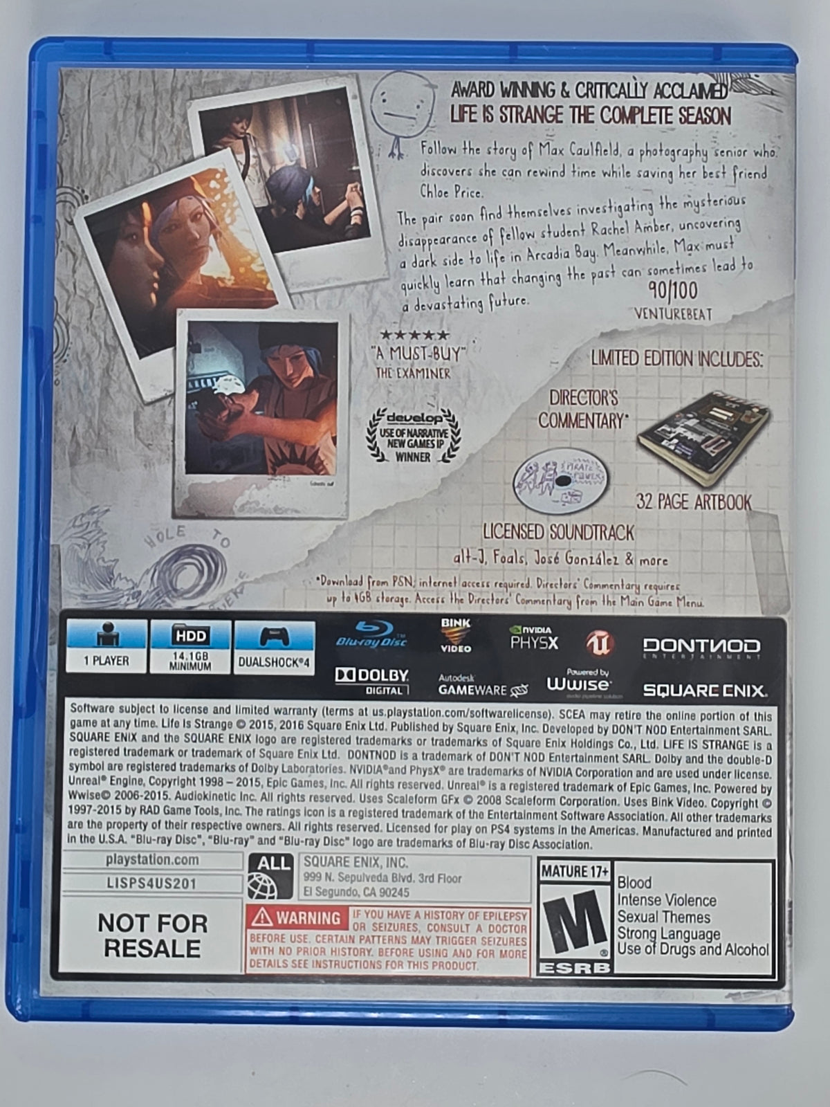 Life Is Strange PlayStation 4 Case and Disc Tested Working