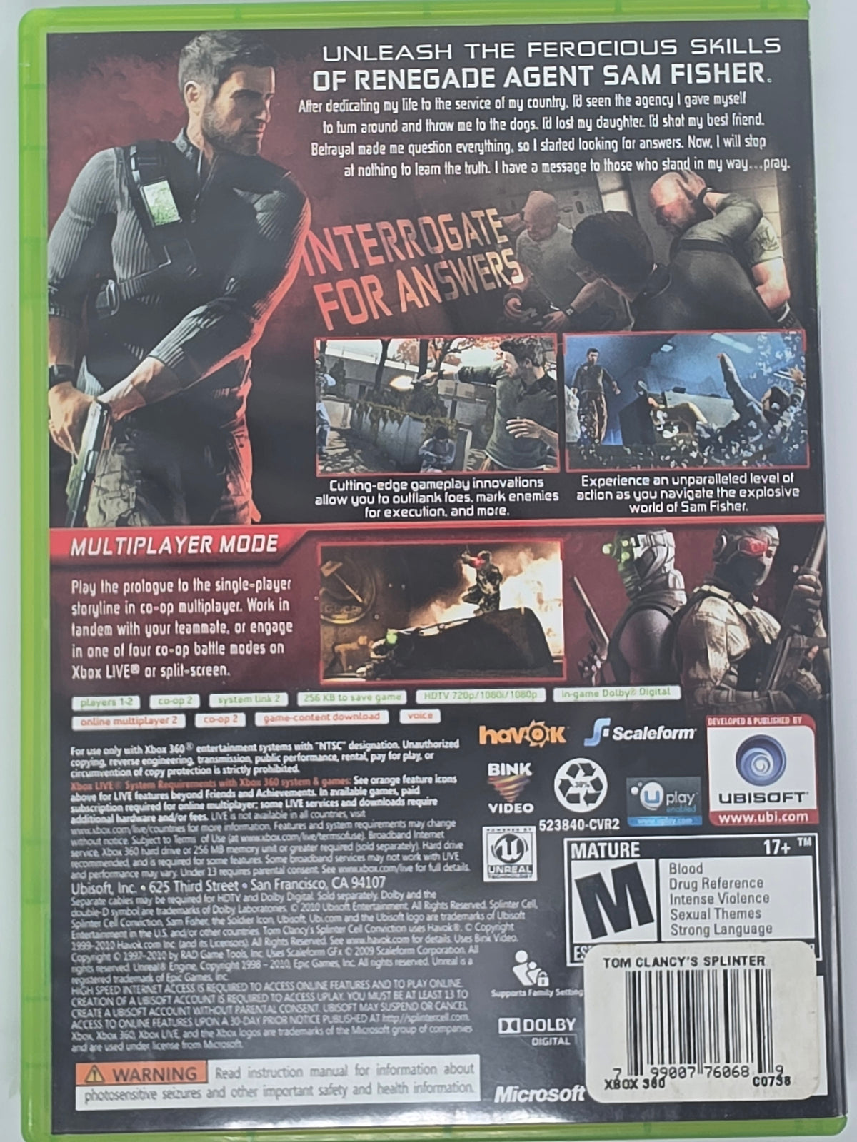 Tom Clancy's Splinter Cell Conviction Xbox 360 CIB Tested Working
