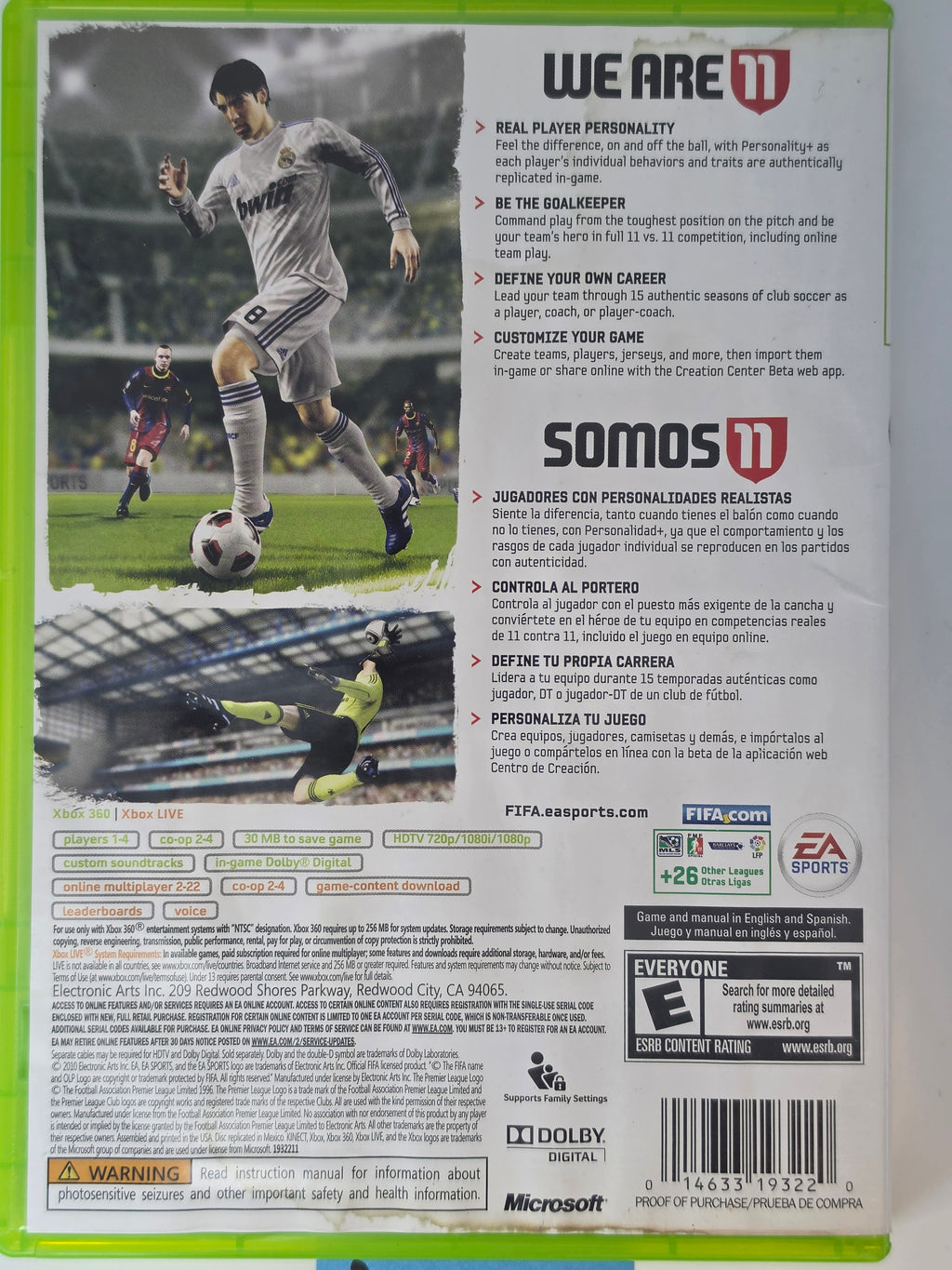 FIFA Soccer 11 Xbox 360 Box + Game EA Sports Soccer Football