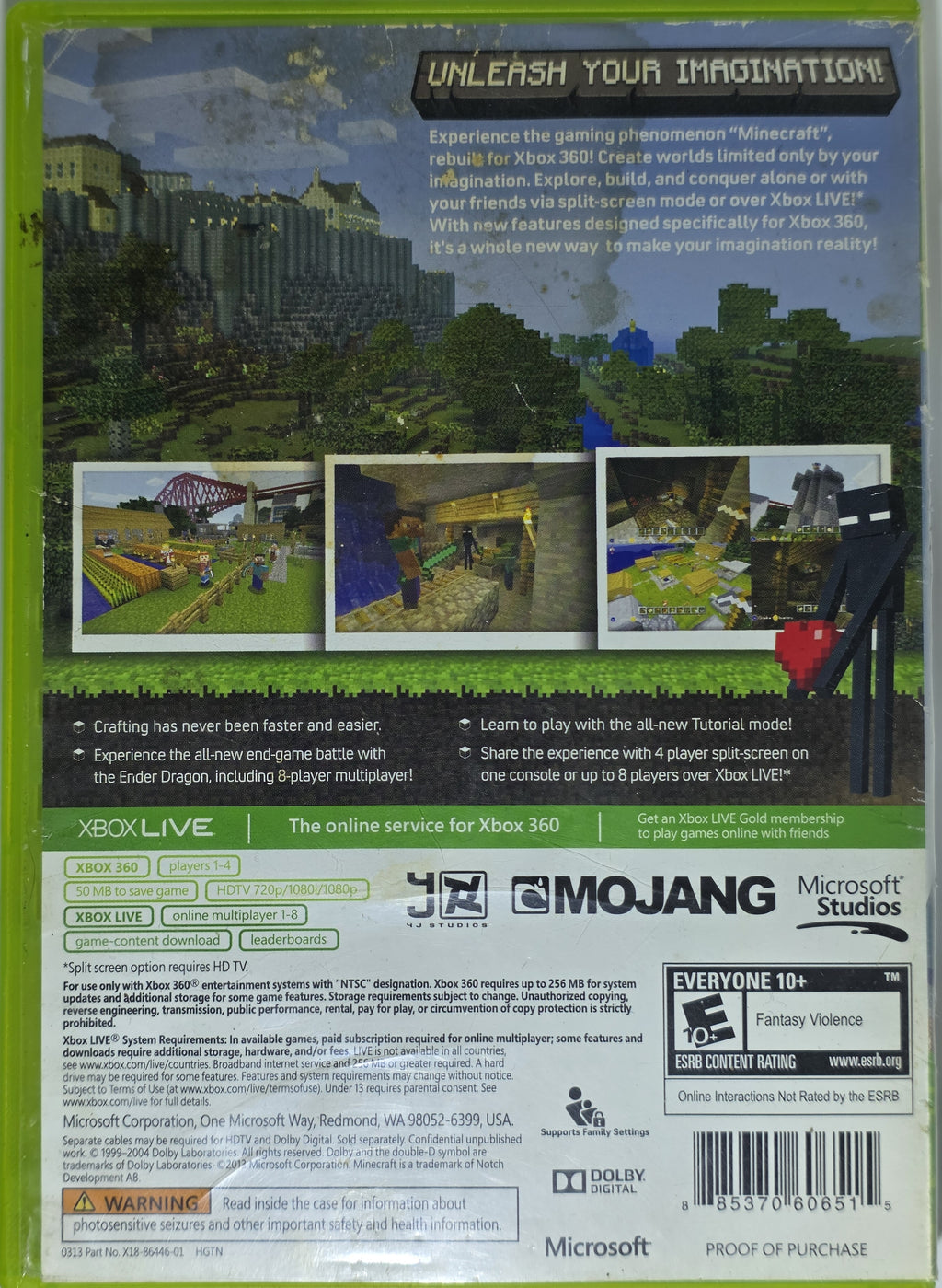Minecraft Xbox 360 Box + Game