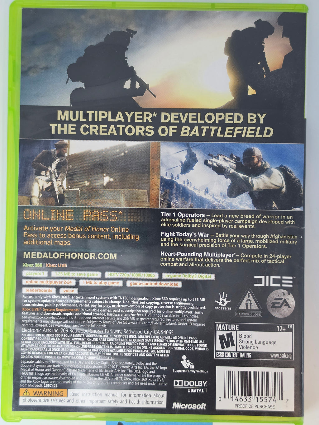 Medal of Honor Xbox 360 CIB Complete Case Manual Disc