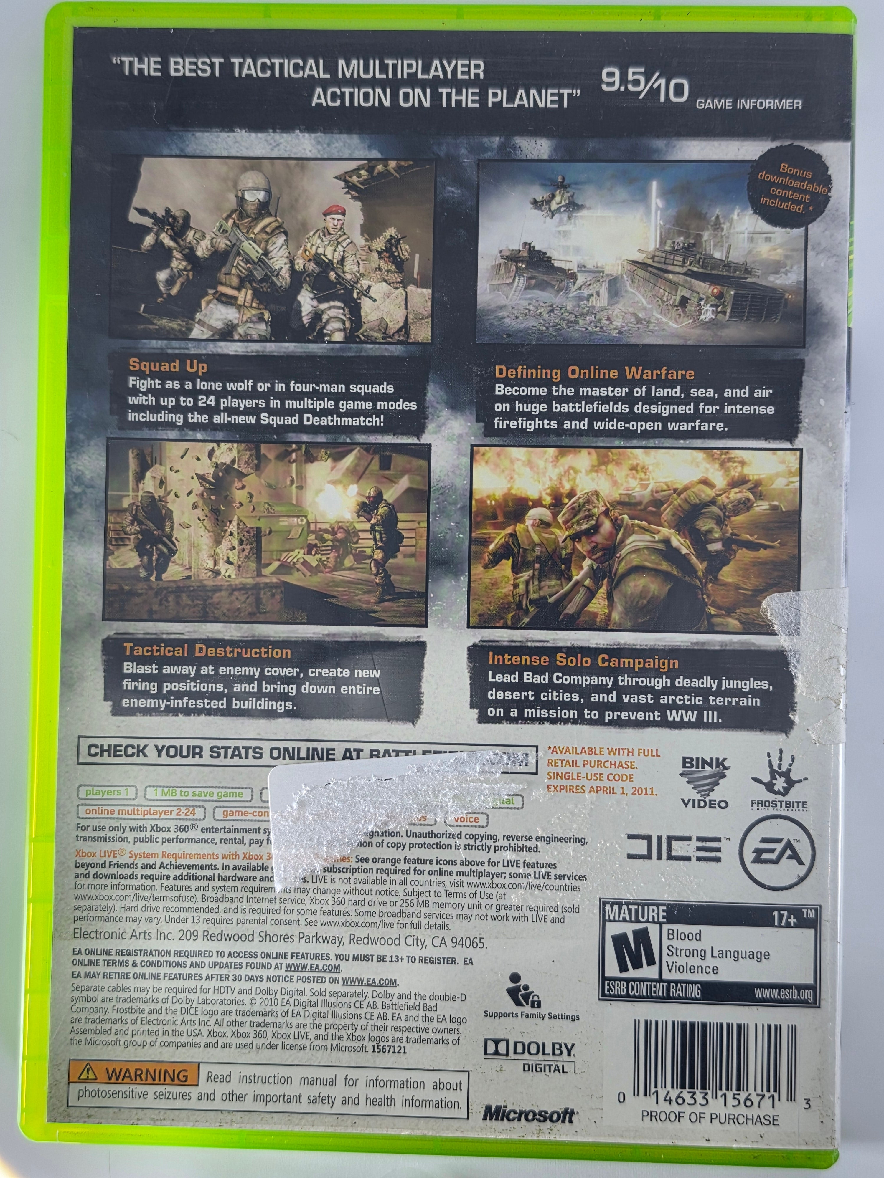Battlefield Bad Company 2 Xbox 360 Case and Disc Good Condition