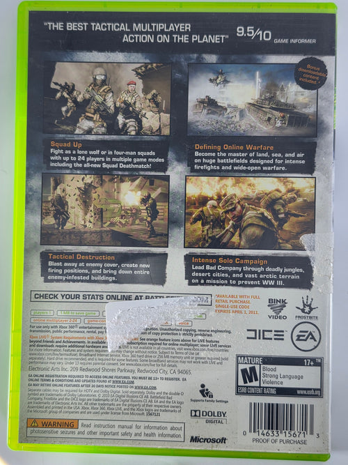 Battlefield Bad Company 2 Xbox 360 Case and Disc Good Condition