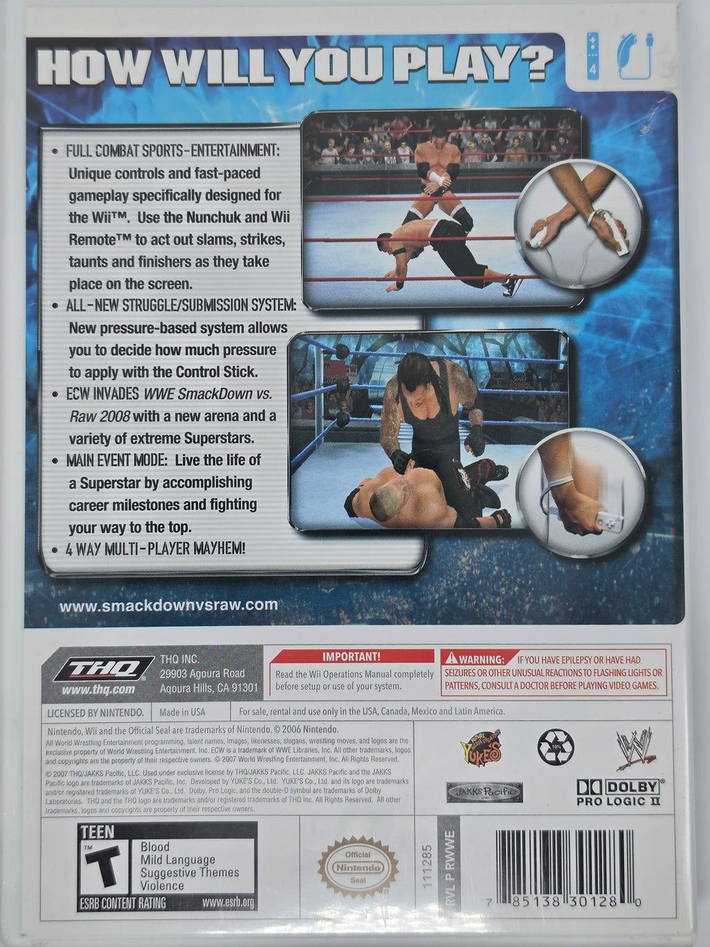 WWE SmackDown vs. Raw 2008 Nintendo Wii Case and Disc Tested Working