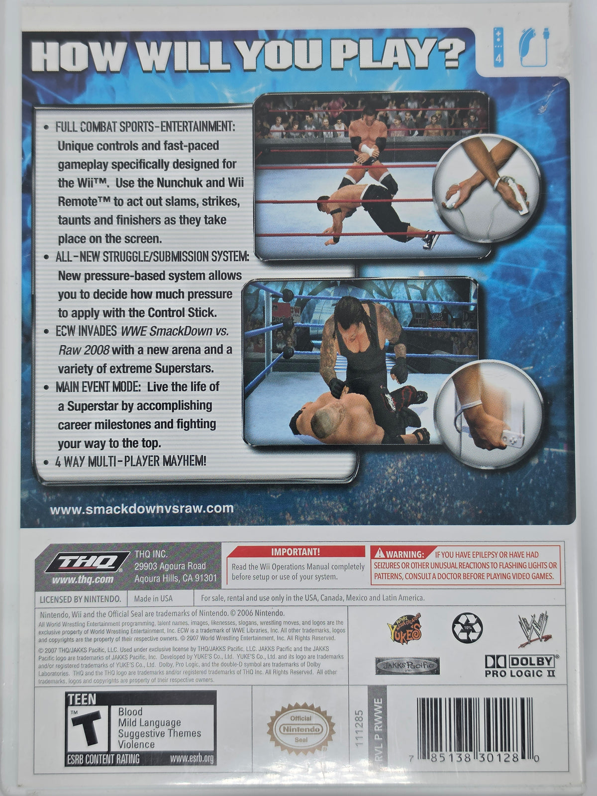 WWE SmackDown vs. Raw 2008 Nintendo Wii Case and Disc Tested Working