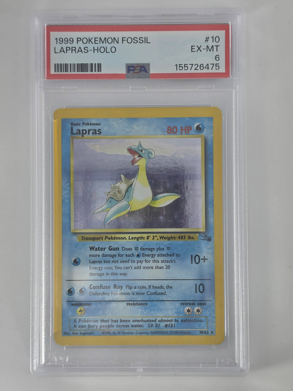 1999 Pokemon Fossil Lapras Holo #10 PSA 6 EX-MT Vintage Card