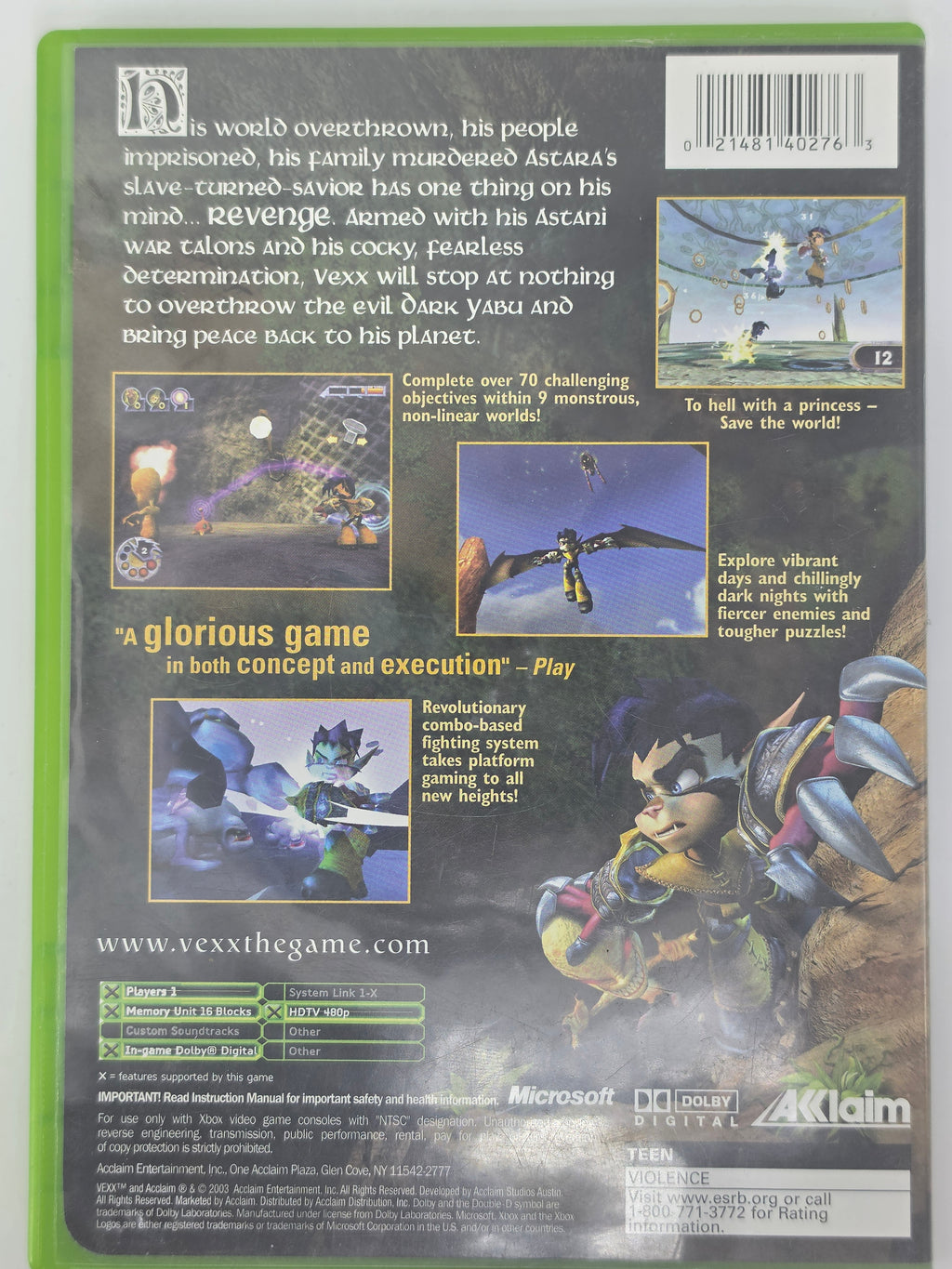 Vexx Xbox CIB Complete Aklaim Action Platformer