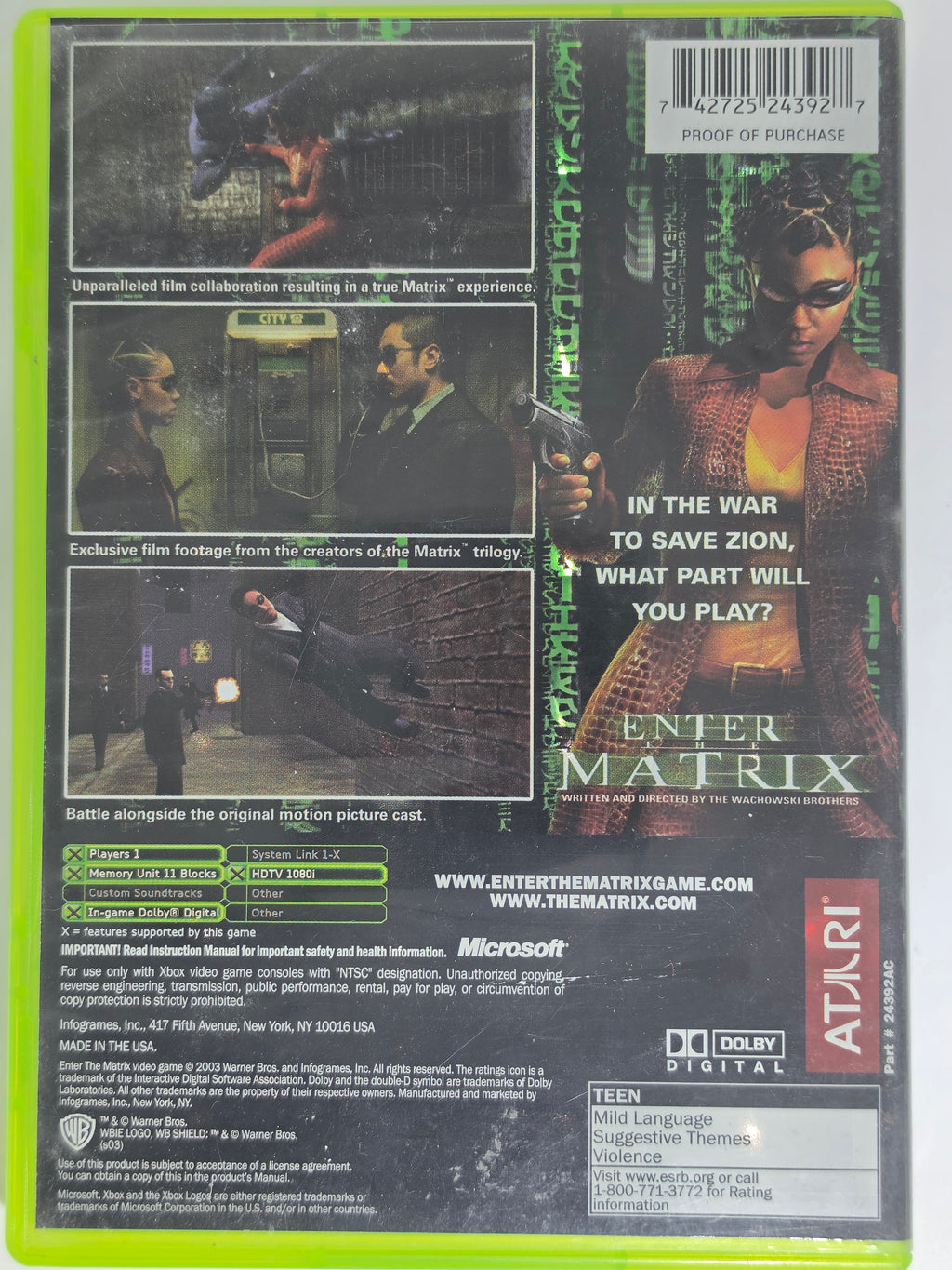 Enter the Matrix Xbox Case + Disc
