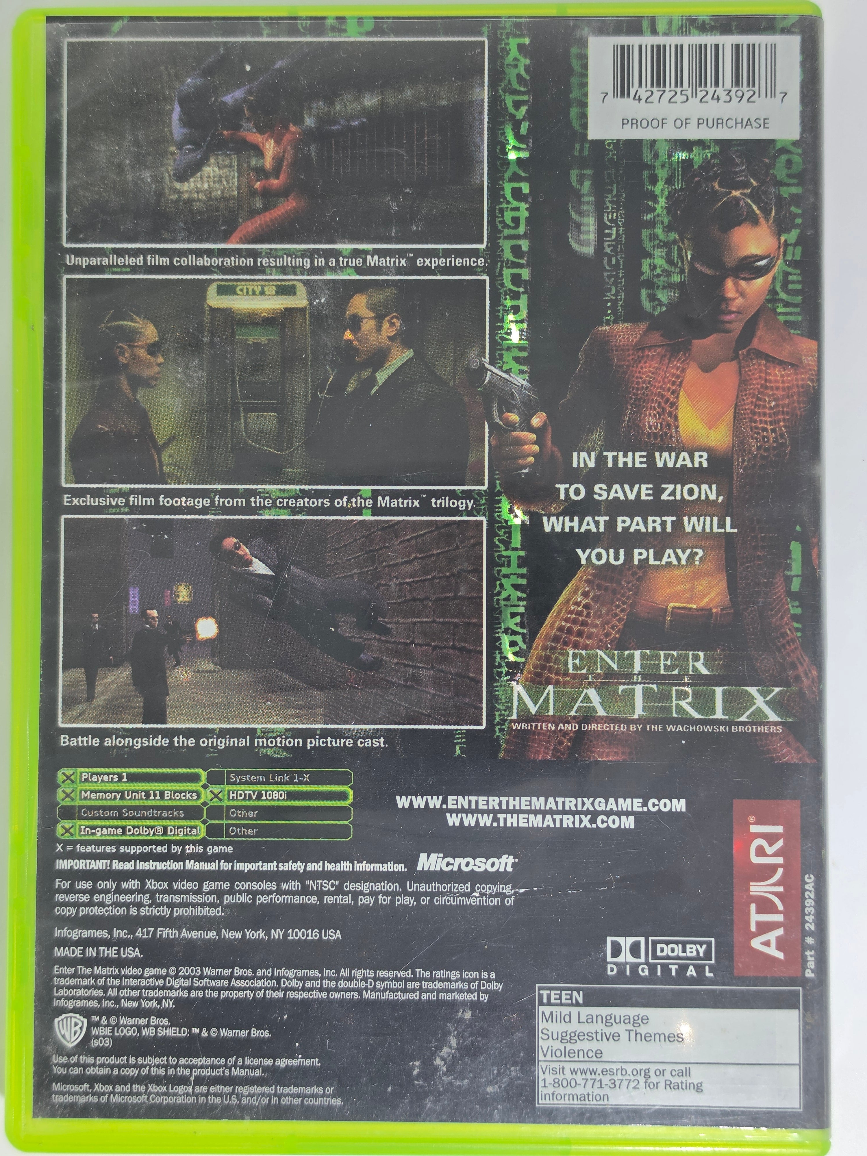 Enter the Matrix Xbox Case + Disc