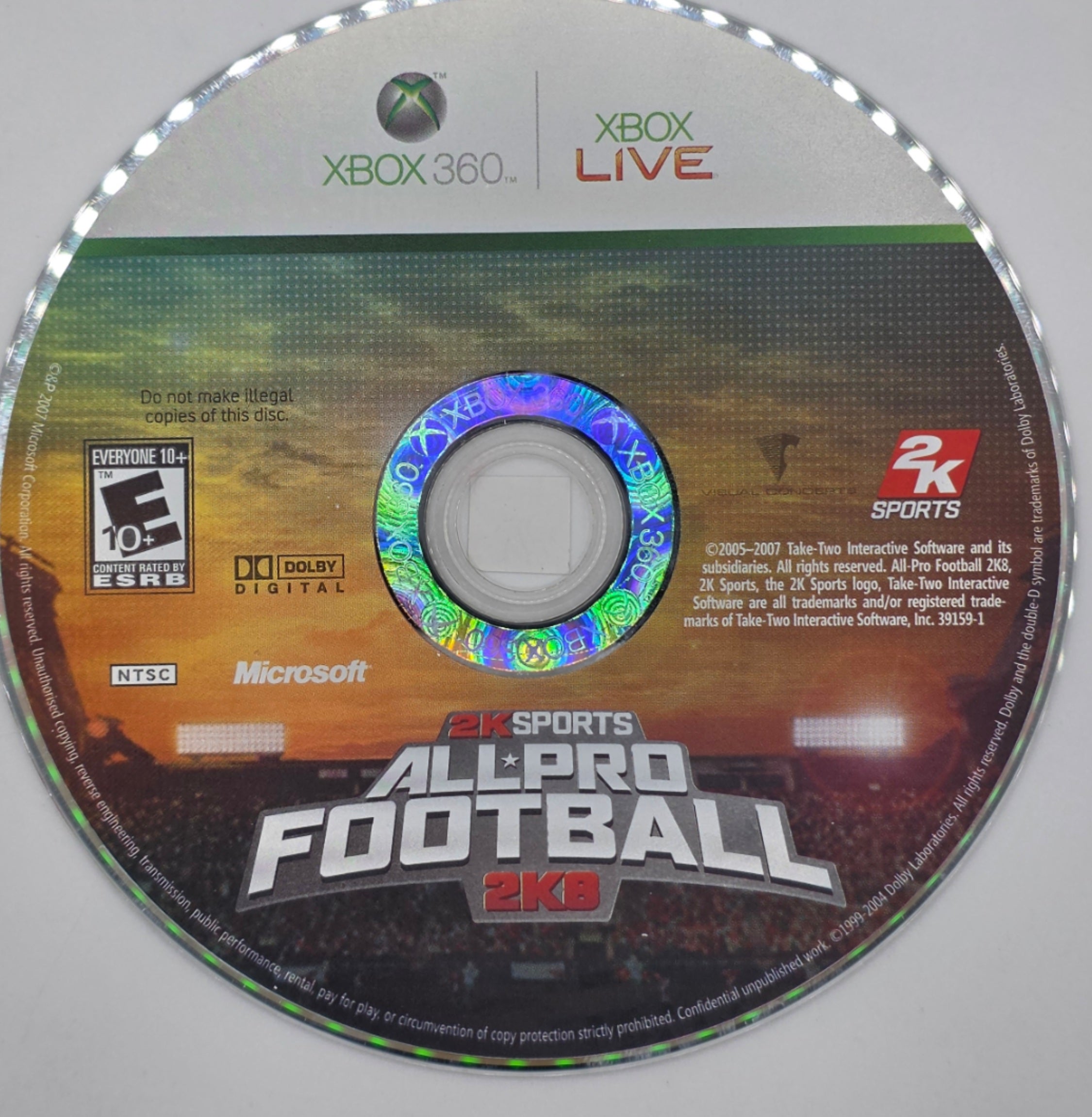 2K Sports All Pro Football 2K8 Xbox 360 Disc Only